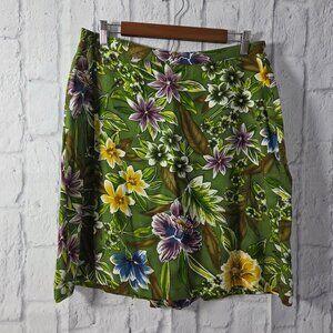 Vintage Coldwater Creek Size 14 Green Floral Print Mid Rise Summer Skort
